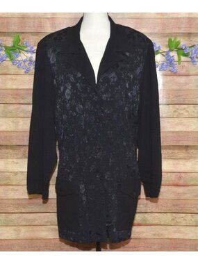 VTG Carole Little Black Jacquard Mixed Button Front Jacket USA Made Career Night